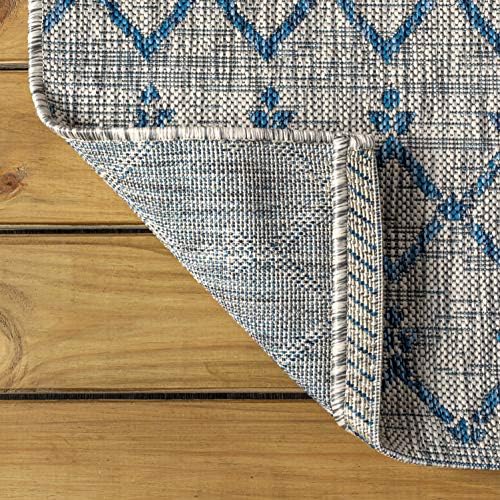JONATHAN Y Moroccan Geometric Indoor Outdoor Round Area Rug 7 Ft Light Gray/Navy, Ourika Textured Weave for Backyard, Patio, Porch, Easy-Cleaning, High Traffic, Pet-Friendly, Non-Shedding SMB108A-7R - Image 6