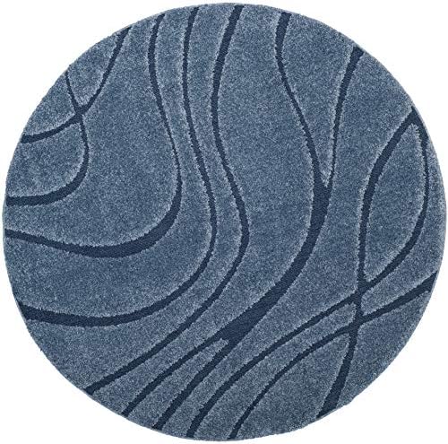 SAFAVIEH Florida Shag Round Rug 8', Soft Plush Light Blue & Blue SG471-6065 - Image 3