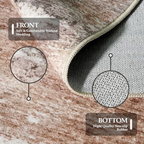 3x7 Runner Rug Washable Abstract: Non Slip Hallway Floor Mat Brown/Brick - Image 5