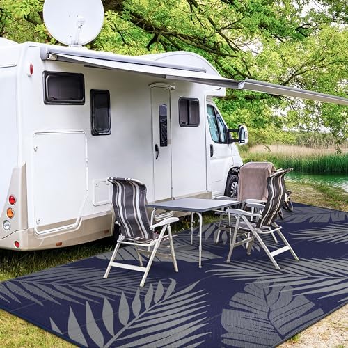 GENIMO Outdoor Rug, Waterproof Plastic Rugs 10'x14' for Camping Blue Grey - Image 5