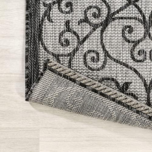 JONATHAN Y Vintage Filigree Indoor Outdoor Square Area Rug 5X5 Light Gray/Black, Madrid Textured Weave for Backyard, Patio, Porch, Easy-Cleaning, High Traffic, Pet-Friendly, Non-Shedding SMB107E-5SQ - Image 3