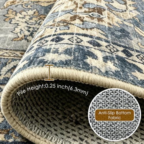RUGSURE Washable Area Rugs - Perfect for Living Room, Bedroom, Kids Room, Nursery - Stain & Water Resistant Non-Slip, Pet & Child Friendly, Vintage Tribal Area Rugs (Navy, 5' x 7') - Image 6