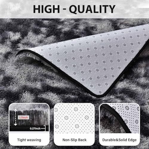 9x12 Non-Slip Fluffy Area Rugs For Living Room (Tie-dye Dark Grey) - Image 6