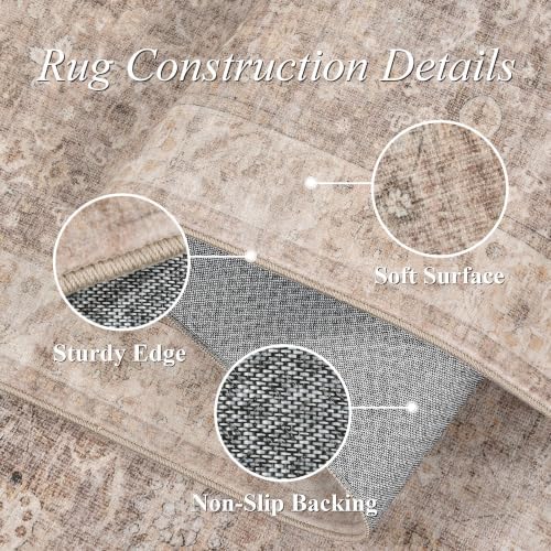 Washable 3x5 Entryway Non-Slip Area Rug Boho Light Taupe Throw Carpet - Image 7