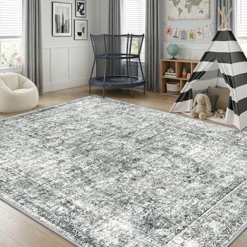 CAPALOCA 6x9 Washable Nursery Girls Low Pile Area Rug Grey - Image 2
