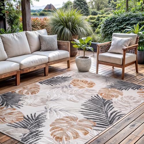 CAMILSON Indoor Outdoor Rug, Yellow 6’x9’ Leaf Tropical Botanical Area Rugs for Indoor and Outdoor patios, Easy-Cleaning Non-Shedding Living Room, Garden and Kitchen Washable Outside Carpet (6x9) by CAMILSONIndoorOutdoorAreaRugs