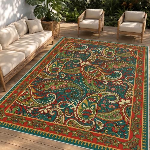 Arenarug Paisley Waterproof Outdoor Rug 4x6, UV Resistant, Terracotta by ArenaRug