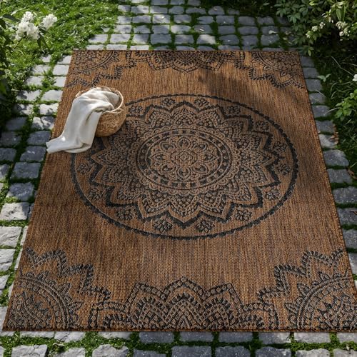 CAMILSON Outdoor Rug 5x7 Modern Area Rugs for Indoor and Outdoor Patios and Porches - Waterproof Washable Non-Shedding Easy-to-Clean Outside Carpet (5 x 7 Medallion - Gold/Black) by CAMILSONIndoorOutdoorAreaRugs