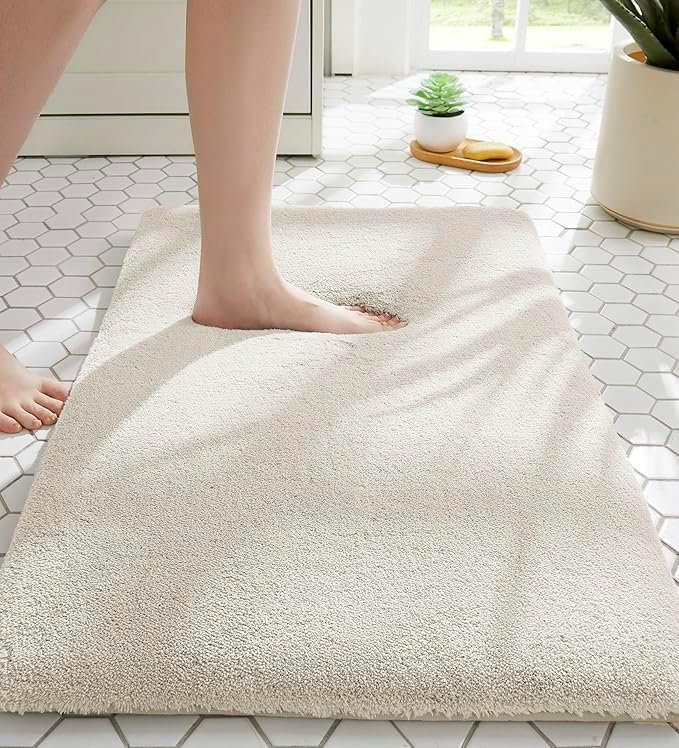 MINIDEAR Bathroom Rugs 24x17 Beige - Thick Memory Foam Bath Mat, Ultra Soft & Plush Fluffy, Non-Slip, Quick Dry, Absorbent Washable Floor Microfiber Mat for Tub, Home Decor Accessories by MINIDEAR