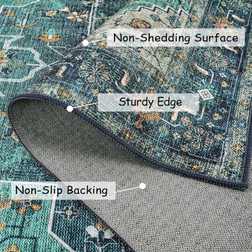 Moynesa Ultra-Thin Washable Vintage Area Rug - 3x5 Boho Entry Throw Rug Non-Slip Oriental Medallion Bedroom Mat Non-Shedding Indoor Floor Carpet for Living Laundry Room, Teal/Mutil - Image 2