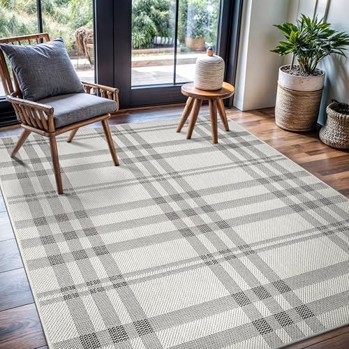 CAMILSON Easy Jute Rug 5x7, Indoor Outdoor Off-White Color Fiber Area Rugs for Living Room Patio and Kitchen Rug Checkred Boho Woven Design, Easy-Cleaning, Washable Outside Carpet (5 x 7) by CAMILSONIndoorOutdoorAreaRugs
