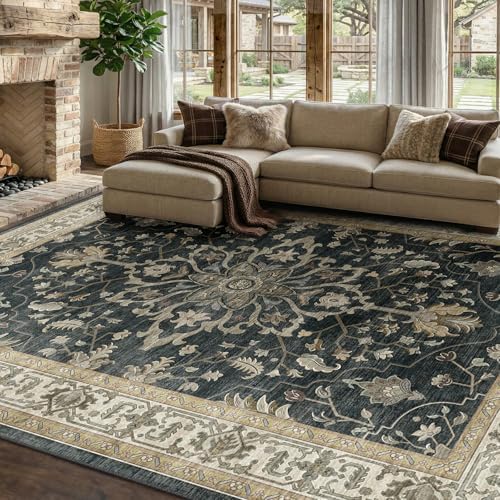 RELEANY Washable Area Rug, 8'x10', Black/Vintage/Beige - Image 4