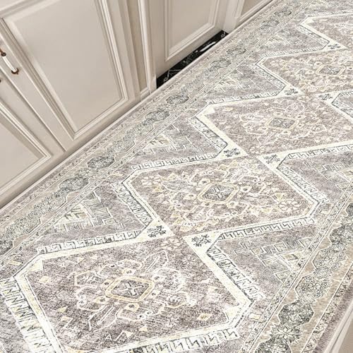 KUTA Extra Long Runner Rug for Hallway 2.6x18 Washable Rugs Ivory Grey - Image 4