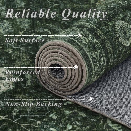 Schweek 8x10 Washable Area Rugs Vintage Non Slip Carpet for Bedroom Green - Image 5