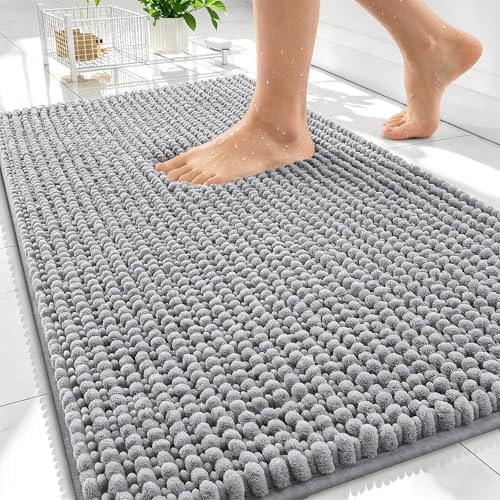 OLANLY Thick Chenille Bathroom Rugs 30x20, Soft Absorbent Bath Mat, Grey by OLANLY