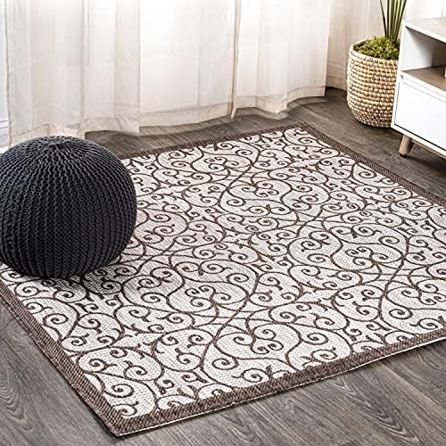 JONATHAN Y Vintage Filigree Indoor Outdoor Square Area Rug 8X8 Taupe/Espresso, Madrid Textured Weave for Backyard, Patio, Porch, Easy-Cleaning, High Traffic, Pet-Friendly, Non-Shedding (SMB107C-8SQ) by JONATHANY