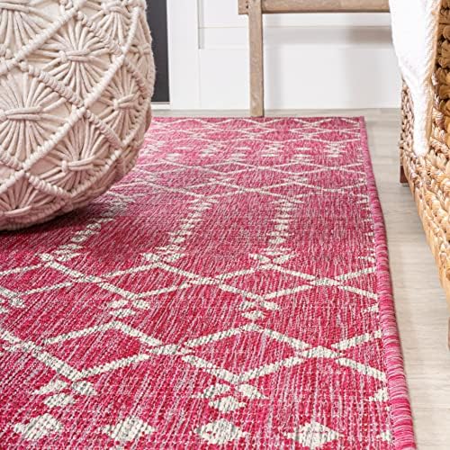 JONATHAN Y Moroccan Geometric Indoor Outdoor Square Area Rug 5X5 Fuchsia/Light Gray, Ourika Textured Weave for Backyard, Patio, Porch, Easy-Cleaning, Pet-Friendly, Non-Shedding (SMB108Q-5SQ) - Image 6