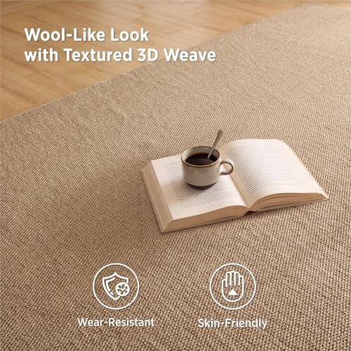 Bedsure 8x10 Faux Wool Area Rug for Living Room, Machine Washable, Brown - Image 2