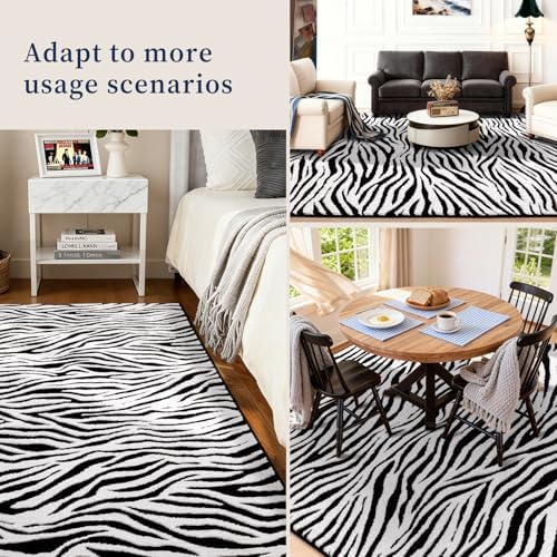 YIHOUSE 4x6 Ft Zebra Area Rugs, Abstract Modern Black and White Washable Rug, Nonslip Non-Shedding Plush Soft Carpet for Living Room Dining Room Office Playroom Home Decor - Image 3