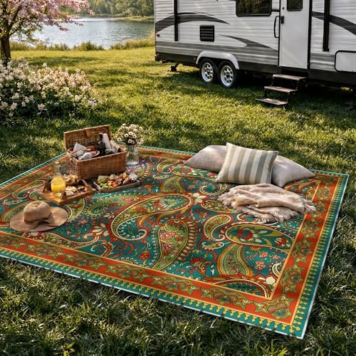 Arenarug Paisley Waterproof Outdoor Rug 4x6, UV Resistant, Terracotta - Image 7