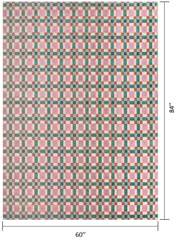 Cherry Check Tapestry 5x7 ft Pink Green Area Rug for Living Room Bedroom - Image 2