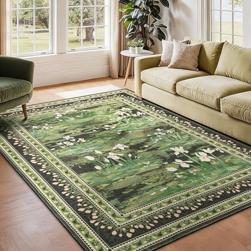 Lessymo 5 x 7 Washable Area Rugs for Living Room,Soft Non Slip Dark Green - Image 2