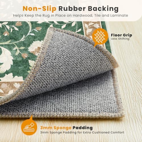 SameBed 3x5 Area Rug Living Room, Vintage Washable Carpet Brown Green - Image 6