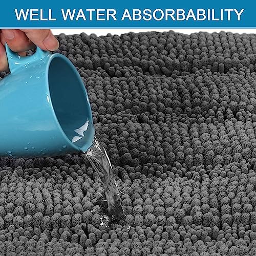 H.VERSAILTEX Bathroom Rugs Bath Rug Set 2 Piece Bathroom Contour Rug Toilet Mat Sets Non Slip Contour Bath Rug Ultra Thick Water Absorbent Striped Bath Mats Washable(47" x 17" Plus 20" x 20" U, Grey) - Image 5