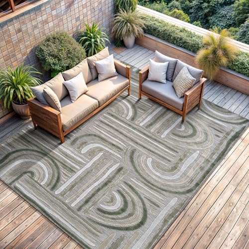 CAMILSON Indoor Outdoor Rug, Beige 6x9 Geometric Arch Striped Area Rugs for Patio and Home Areas, Easy-Cleaning Non-Shedding Living Room, Garden and Deck Washable Outside Carpet (6 x 9) - Image 4