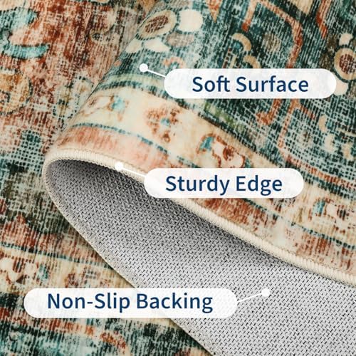 GarveeHome Washable Rug Runner 2x10 Vintage Runners for Hallways Green&Brown - Image 4