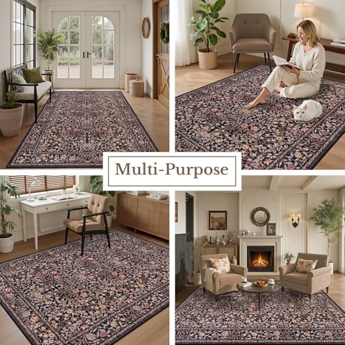 8x10 Area Rug Living Room: Soft Floral Washable Boho Carpet Brown - Image 5