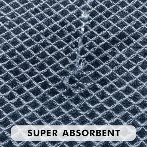 MIULEE Set of 2 Waffle Bathroom Rugs Boho Bath Mat Blue 17"x24"+20"x32" - Image 3