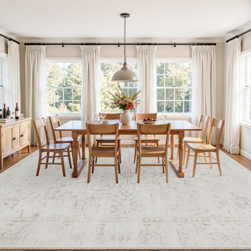 10x12 Area Rugs Living Room: Bedroom Washable Carpet Neutral Cream - Image 3
