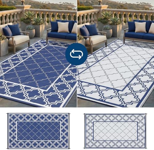 Garvee Reversible Outdoor Rug 5x8, Waterproof Outdoor Plastic Rug, Blue - Image 5
