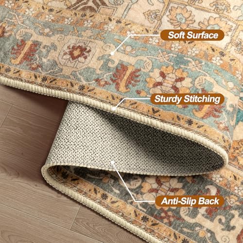 2x10 Washable Runner Rug for Hallways, Oriental Non Slip Runners Orange - Image 6