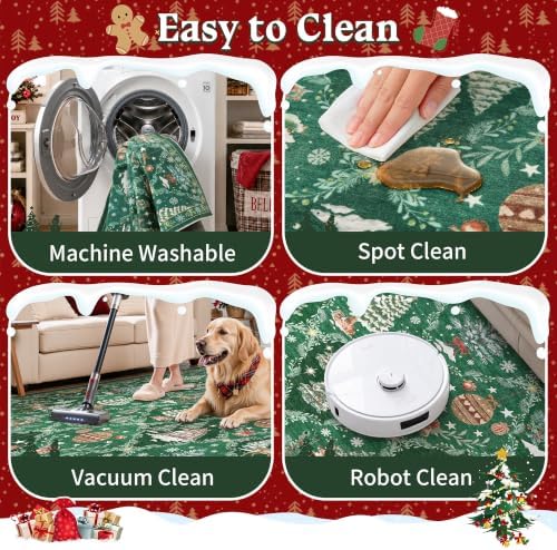 Christmas 3x8 Washable Kitchen Runner Rug, Green Non Slip Low Pile Rug - Image 6
