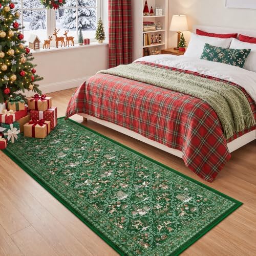Christmas Runner Rug 2x6, Washable Rugs for Bedroom (2'x6', Green) - Image 5
