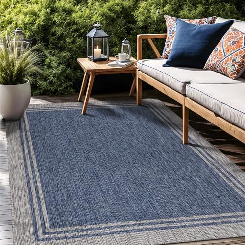 Luul Home Bordered Outdoor Rug 8x10 Washable Outside Carpet for Indoor Patio Porch Waterproof Easy Cleaning Non Shedding Area Rugs Navy 8 x 10 - Image 7