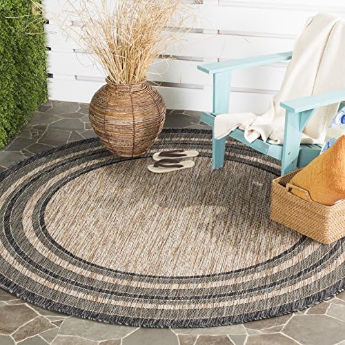 SAFAVIEH Washable Rug Outdoor Courtyard Collection - 3' Round, Natural & Black, Non-Shedding & Easy Cleaning, Ideal for Patio, Backyard, Mudroom (CY8475-37312) by Unknown