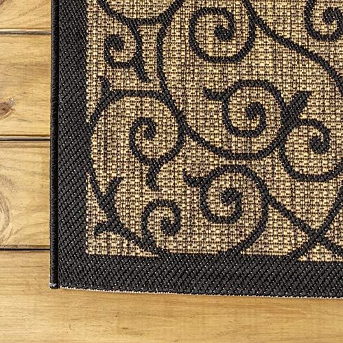 JONATHAN Y Vintage Filigree Indoor Outdoor Area Rug 5X8 Black/Khaki, Madrid Textured Weave for Backyard, Patio, Porch, Easy-Cleaning, High Traffic, Pet-Friendly, Non-Shedding (SMB107A-5) - Image 5