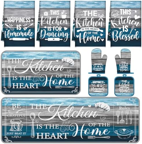 Fourluoo 10 Pcs Rustic Blue Kitchen Decor Set by Fourluoo
