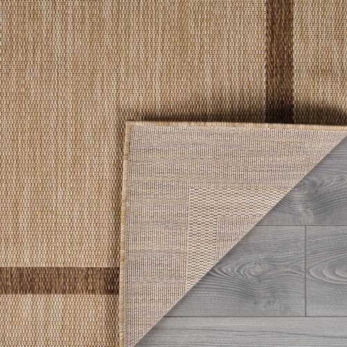 Luul Home Bordered Outdoor Rug 10x14 Washable Outside Carpet for Indoor Patio Porch Waterproof Easy Cleaning Non Shedding Area Rugs Jute Beige - Nut Brown 10 x 14 - Image 4