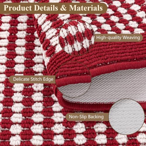 Ileading Christmas Kitchen Rugs Set of 3 Piece Washable Red Xmas Runner Rug - Image 3