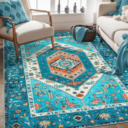 SERISSA 3x5 Washable Non Slip Boho Area Rug for Bedroom，Blue - Image 2