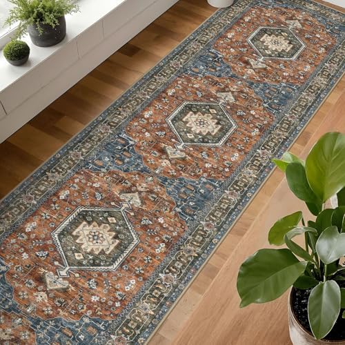 KUTA Vintage Extra Long Runners for Hallways 2.6x18ft Washable Brick Red - Image 3