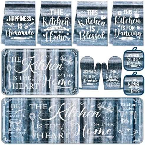 Fourluoo 10 Pcs Farmhouse Blue Kitchen Decor Set by Fourluoo