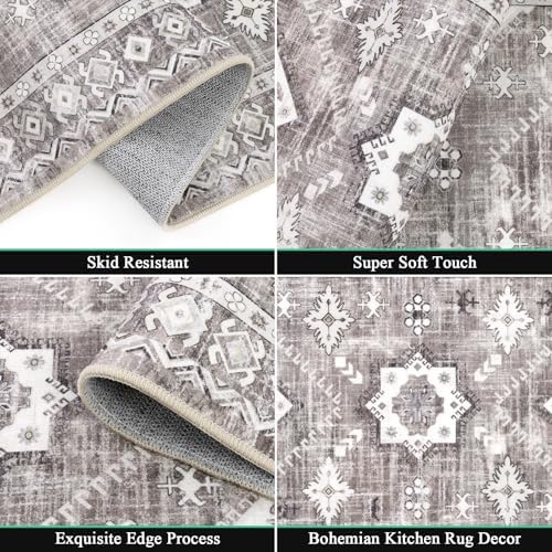 HEBE Boho Kitchen Rugs Set of 3, Non Slip Washable Kitchen Mats for Floor - Image 3