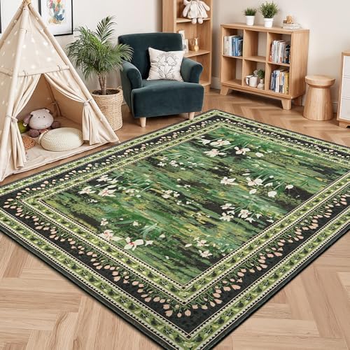 Lessymo 5 x 7 Washable Area Rugs for Living Room,Soft Non Slip Dark Green - Image 4