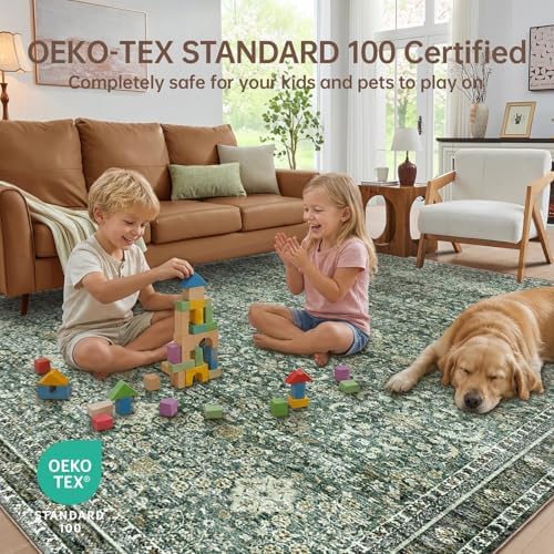 Sasttie Round Rug 8ft, Ultra-Soft Washable Rug for Living Room, Dark Green - Image 4