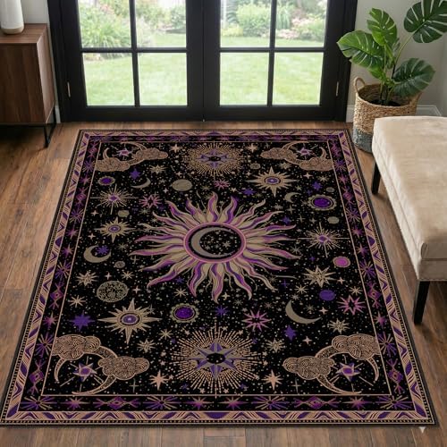 Vacuum-Friendly, 3x5 Washable Area Rug, Black Purple Beige - Image 2